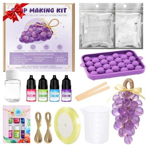 Seife Selber Machen Set Erwachsene, Seifenset zum Selbstmachen Traube, con Seifenbasis, Seifenformen, Corda di Canapa e Altri Accessori Completi, Adatto ai Principianti, Praktisch und Gutaussehend
