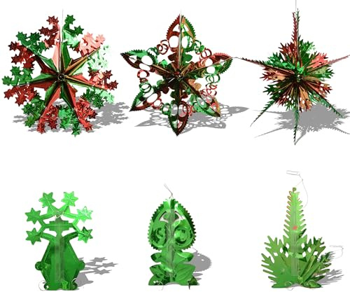 Alinw Set of 3 Christmas Ceiling Decorations, 3D Ceiling Foil Xmas Retro Garland Festive Christmas Decorations for Xmas Party Wall, Door and Xmas Tree and Home Decoration(Red and Green)