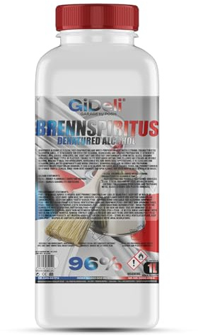 GiDeli Brennspiritus farblos 1L - Vielseitiger Alkohol für Haushalt, Werkstatt & Garten - zum Reinigen, Entfetten & Anzünden - rückstandsfrei & ergiebig