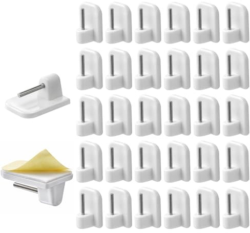 Cobee 30Pcs Curtain Hooks, Net Curtain Hooks, Self Adhesive Window Light Hook Door Backhook, Nets Curtains Wire and Hook for Net Curtains Rod