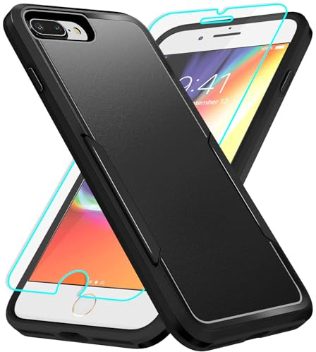 Jihucase for iPhone 7/8 Plus Case with Screen Protector: Heavy Duty Protective Anti-scratch and ShockProof Double-Layer Protection Cover for iPhone 7/8 Plus (Black)