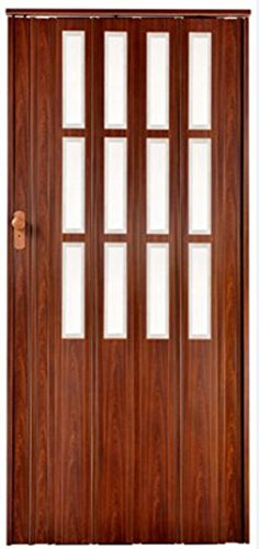 Falttür Höhe 203 cm Einbaubreite bis 85 cm Schiebetür mahagoni farben mit Schloß 2 x Schlüssel und Fenster Doppelwandprofil abschließbar