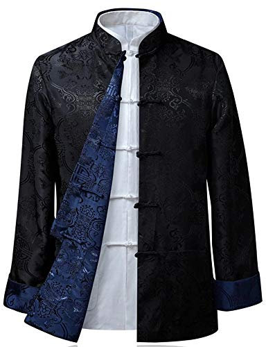 BOZEVON Costume Chinois Tang Hauts Hommes/Femmes - Les Deux côtés à Manches Longues Arts Martiaux Kung Fu Costumes Veste, 2XL/Style 07 - Hommes