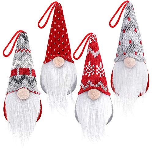 D-FantiX GNOME Weihnachtsschmuck Satz von 4, handgefertigte schwedische Tomte GNOME Plüsch skandinavischen Santa Elf Tisch Ornamente Weihnachtsbaum hängende Dekoration Home Decor