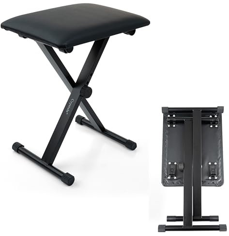 Portable Piano Keyboard Stool Folding Padded Chair Bench Seat Black Adjustable ® Crystals