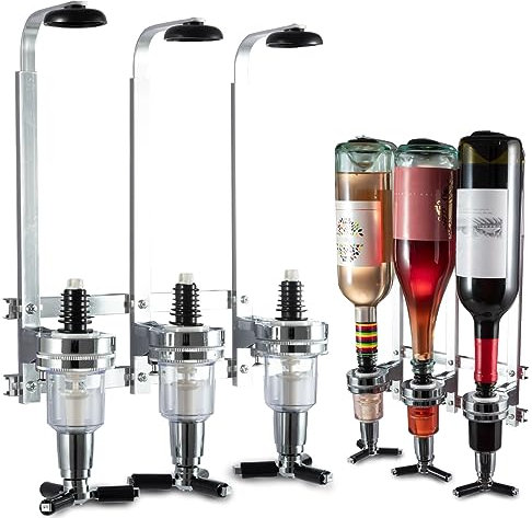 3 Bottle Wall Mounted Liquor Dispenser Bar Butler Bracket Solo Optic Spirit Wine Beer Alcohol Bottle Beverage Stand Revolving Nozzle Drinkware Set