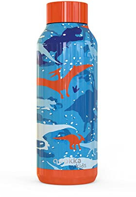 Quokka Kids - Solid Dinosaur 510 ML| Bottiglie d'acqua in acciaio inox senza BPA | Bottiglia termica a doppia parete - Mantiene il freddo e il calore per bambini e adulti