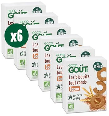 GOOD GOÛT - Les Biscuits Tout Ronds Cacao - Biscuits Bébé - Dès 10 Mois - Sans Huile De Palme - 4 Sachets - Lot de 6