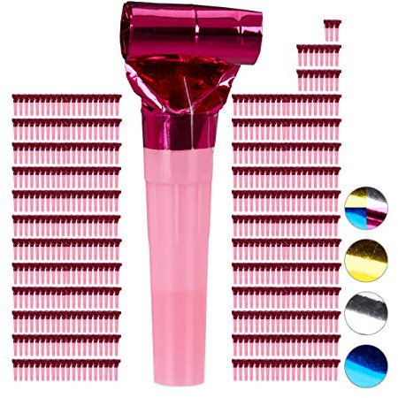 Relaxdays 500 x Partytröten, Luftrüssel Kinder, Tröten Kindergeburtstag, Party Pack Krachmacher, Blasrüssel, pink