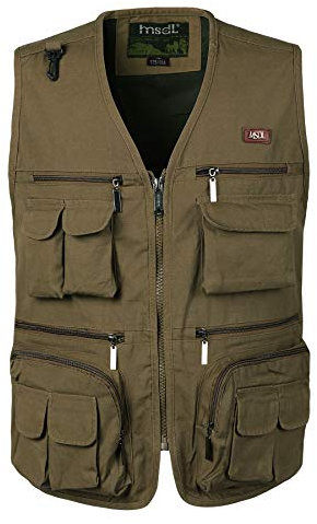 KTWOLEN Herren Angelwesten Sommer Outdoor Weste mit Vielen Taschen Fotografie Anglerweste Arbeitsweste Safari Weste Jagd und Fischer Weste, Braun, L