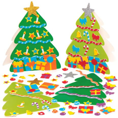 Baker Ross AX594 Weihnachtsbaum Mix & Match Karten Bastelset Für Kinder - 6 Stück, Festliche Kreativsets Und Bastelbedarf Zum Basteln Und Dekorieren Zur Weihnachtszeit, Mittel