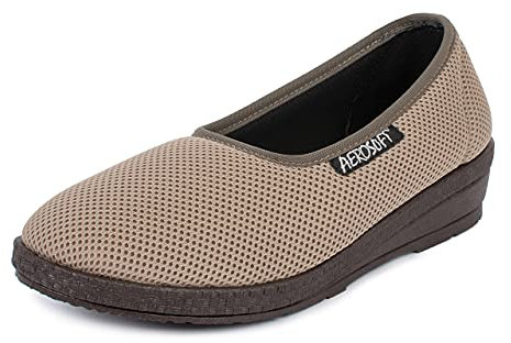 Aerosoft Ballerines Stretch pour Femmes, Largeur G-H, sans Pression, Convient aux Pieds sensibles, Hallux valgus, Doublure : DERMATEST Très Bien, Beige, EU 41
