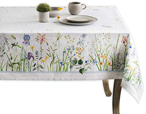 Maison d' Hermine Tischdecken, 100% Baumwolle, 140cm x 180cm dekorative, waschbare, quadratische Tischdecke, Oster-Tischdecke für Essen, Küche, Partys und Camping, Fleurs De Mai – Frühling/Sommer