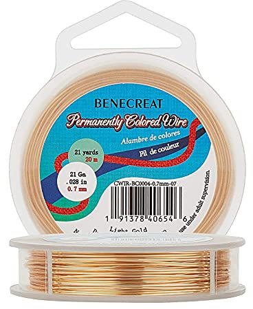 BENECREAT 0.7mm(21Gauge) Tarnish Resistant Copper Wire 20m Light Gold Jewelry Beading Wire for Crafts Beading Jewelry Making