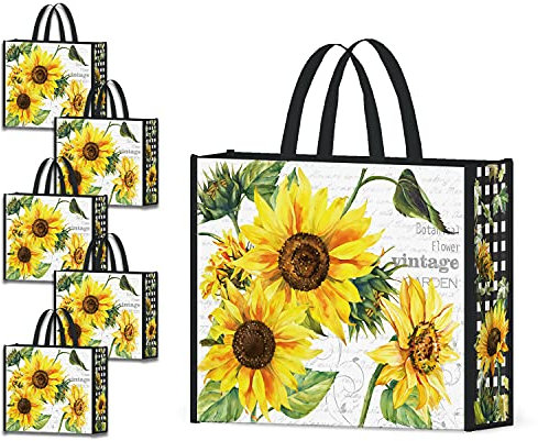 NymphFable 5 Stück Einkaufstasche Wiederverwendbare Sonnenblumen Tote Bag Groß Tragetasche