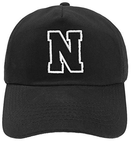 Unisex Jungen Mädchen Mütze Baseball Cap Schwarz Hut Kinder Kappe Alphabet A-Z (N)