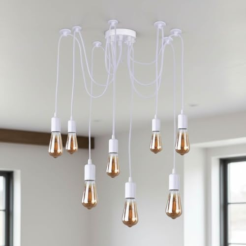 LEDSone 8 Köpfe E27 Edison Industrie Kronleuchter Einstellbare DIY Deckenlampe Spinne Licht Hängelampe Leuchte (weiß) (W