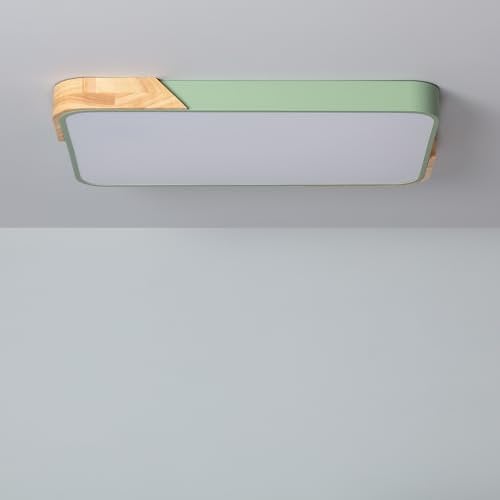 LEDKIA LIGHTING Plafón LED para Cocina, Comedor, Habitación 30W Rectangular Madera y Metal 625x425 mm Temperatura de Color Seleccionable (Blanco Frío, Neutro, Cálido) Semi-Dari Verde