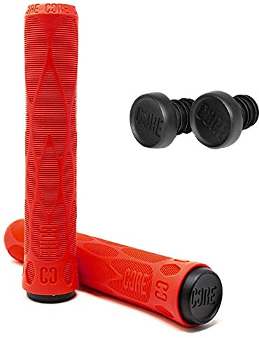 Core Stunt-Scooter Tret-Roller Hand Griffe Soft lang mit Barends/Grip + Fantic26 Sticker (Rot)