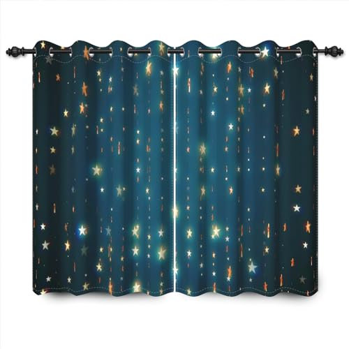 YONGFOTO 117x138cm Sterne Verdunkelungsvorhänge Gold Star Twinkle Dunkelblau Kinderzimmer Fenstervorhang für Schlafzimmer Dekor 2 Paneelen Vorhänge mit Ösen Home Set, 117 cm breit und 138 cm Tropfen