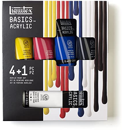 iquitex 3699406 Basics Acrylfarben Set – 4 Farben 75ml + 1x118ml Tuben, lichtechte Künstler-Acrylfarbe, seidenglänzend, für Anfänger & Profis, ideal für Leinwand & kreative Projekte