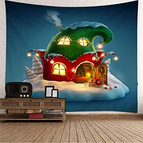 Banemi Trippie Wandteppich, Weihnachtsthema Kleines Haus Mehrfarben Polyester Gobelin Partner 200X200cm