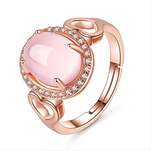 925 Silber Ring 8 * 10mm Ovale Form Rosenquarz Edelstein Zirkon Rose Gold Veränderbar Schmuck Ringe Für Frauen Hochzeit