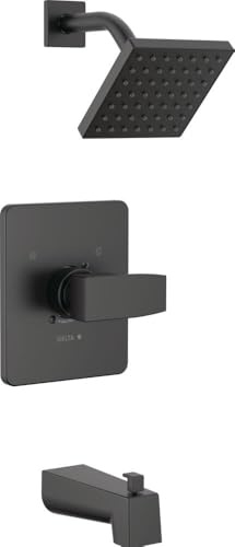 Delta Modern 14 Series Square Bathtub and Shower Faucet Set, Matte Black Shower Head and Handle Set, Valve Trim Kit, Matte Black T14467-BL-PP (Valve Not Included)