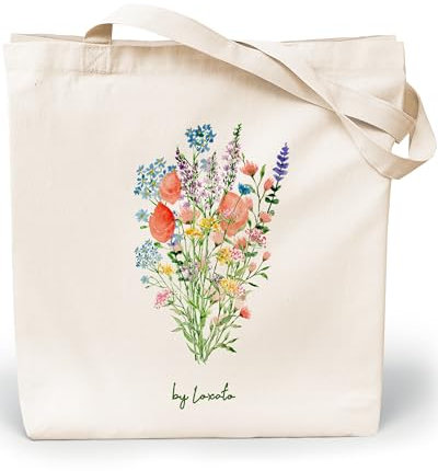Loxato Stoffbeutel Bedruckt - Stofftasche - Baumwolltasche Bedruckt 100% B35 x H42 x T8 cm - Tragetasche Canvas-Stoff 220 g/m2 - Jutebeutel - Einkaufstasche Lange Henkel 70cm - Einkaufsbeutel