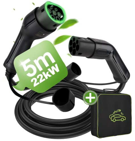 veco chajor Ladekabel für Elektroauto Typ 2, 32 A, 22 kW, dreiphasig, 5 m, Typ 2 auf Typ 2, Elektroautokabel, Typ 2, BEV PHEV, kompatibel mit Europa..