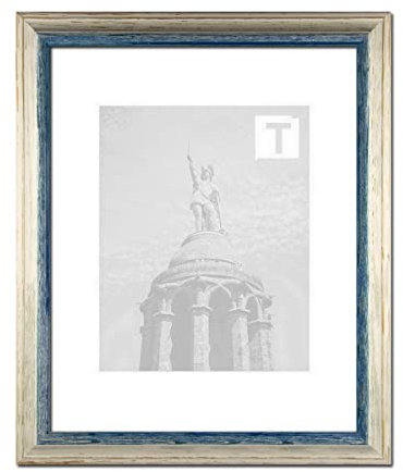 TEUTO BILDERRAHMEN Echtholzbilderrahmen Amalia 50 x 70 cm Vintage Landhausstil hier Beige Vintage Blau mit Kunststoffglas klar 1 mm