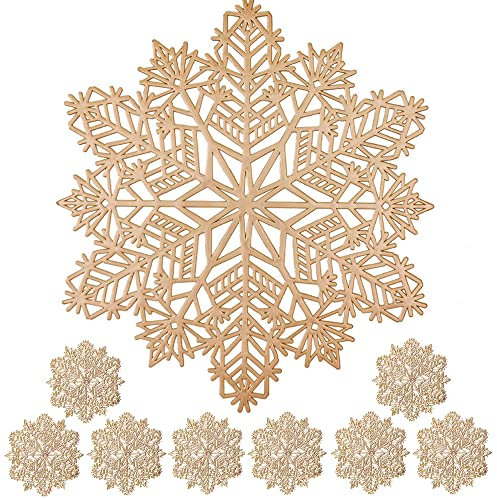 Mangata Gold SnowFlake Placemats and Coaster Sets, Round Table Placemats for Christmas, Wedding, Dinner Parties, Restaurant, Hotel, 38cm, 15.5inches (8 Sets)