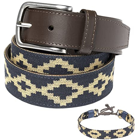 PELPE Argentinischer Ledergürtel mit passender Schnur und Lederarmband. Auf Leder gestickter Gürtel für Männer und Frauen. Argentinische Pologürtel