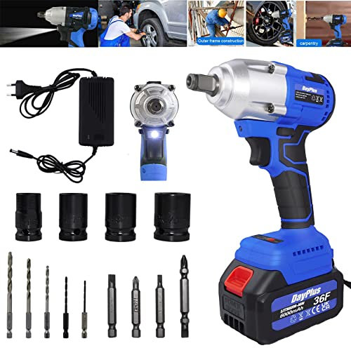 Huini Cordless Power Impact Wrench 2 in 1 Electric Impact Drill Driver with Brushless 420N.m. 1/2 Chuck, Fast Charger, Home Tools Kit Set (2 Batteries)