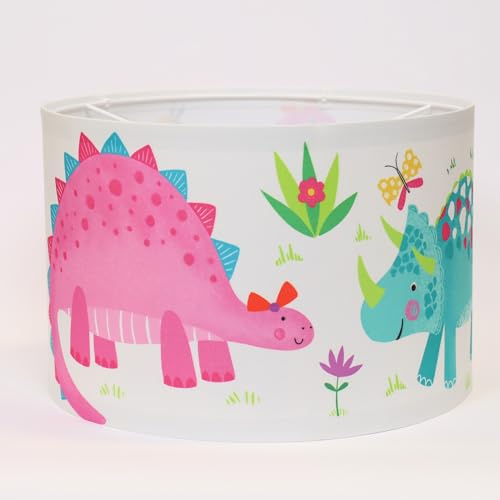 Happy Linen Company Pendelleuchte, Motiv Daisy Dino Dinosaurier, zylindrischer Zylinder, für Mädchen, 30 cm x 20 cm, rosa