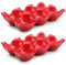 Flexzion Ceramic Egg Tray - 6 Egg Capacity Half Dozen Holder, Red Decorative Serving Dish and Storage Organizer, 2 Pack