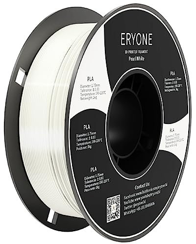 ERYONE PLA Filament 1.75 mm, 3D Drucker Filament PLA, Maßgenauigkeit +/- 0,03 mm 1 kg/Spule, Perl Weiss