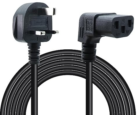 RIIEYOCA 90 Degree C13 Power Cable 13A Fused BS 1363 UK 3 Pin Plug to Down Angle IEC C13 Mains Power Cable,for PC Computer,TV,Printer,Monitor,Projector(1.5M/4.9FT)