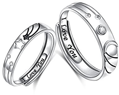 Paar Ringe 925 Sterling Silber Passende Ringe Verlobungspaar Ringe Sonne und Mond Ringe Seine und Ihre Ringe Einstellbare Ich liebe dich Versprechen für Liebendes Herz ringe