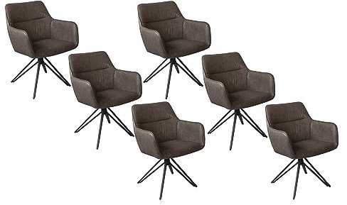 SAM 6er Set Drehstuhl Pitt, 180 Grad drehbar, Kunstlederbezug Dunkelbraun, Esszimmerstuhl/Armlehnstuhl mit Metallgestell schwarz