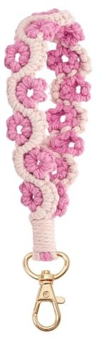 AOKSUNOVA Schlüsselanhänger Armband Geflochten Schlüsselanhänger Frauen Schlüsselband Band Kurz Makramee Blume Rosa