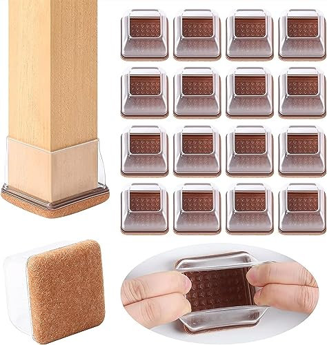 Ezprotekt Stuhl Filzgleiter, Φ 28-37mm Stuhlbein Filzgleiter, Silikon-Stuhlbeinkappen, Bodenschoner, Keine Kratzer, kein Lärm, klares Silikon, quadratisch, 32 Stück