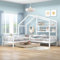 MQGPM Kinderbett Hausbett 90x200+140x70cm mit Schubladen und Regalen, Baumhausbett mit Lattenrost & L-Struktur Dachdekoration für Mädchen und Jungen Vielseitiges Bett für Spielendes Lernen reines