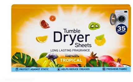 ANGIX 1 sábana para secadora con fragancia tropical de larga duración y suavidad para ropa fresca y ropa de cama (35 sábanas grandes)