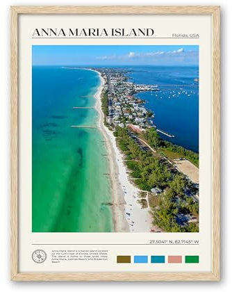HesenDot Wandkunst, Motiv: Anna Maria Island, natürliches Eichenholz, 30,5 x 40,6 cm, Florida-Meereslandschaft, klassisches, urbanes Wahrzeichen, Wanddekoration für Wohnzimmer, Schlafzimmer, Büro,