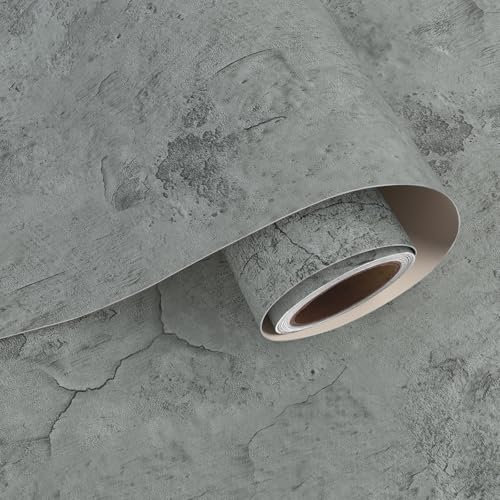 VaryPaper Grey Concrete Peel and Stick Wallpaper 40cmx200cm Thick Cement Contact Paper for Kitchen Countertops Hallway Bathroom Wallpaper Waterproof Cupboards Vinyl Wrap Kitchen Worktop Covering