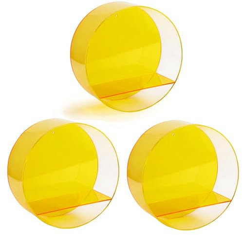 Cxlly 3 StüCk Runde Acryl-Figuren-Vitrine Zur Wandmontage, Durchsichtige Vitrine Mit Regalen FüR SammlerstüCke, Aufbewahrungsvitrine FüR Dekorative Kleine Pop-Figuren, Edelsteine, Pflanzen(Yellow)