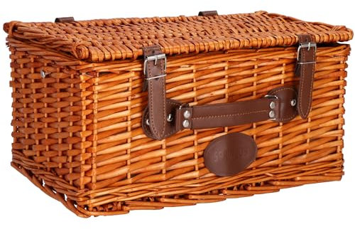 SPRINGOS Weiden - Picknickkorb Thermokorb Picknickkoffer mit Kunstlederhenkel Geschirr Set für 4 Personen Komplettset 23-teilig Korkenzieher Salz und Pfefferstreuer Gläser