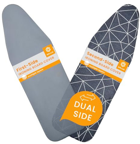 SAVUK Ironing Board Cover and Pad Dual Side X2 Lifetime Double Using Heavy Duty Thick Padding Heat Reflective Non Stick Scorch and Stain Resistant Adjustable Rope Suitable for All 15x54 inch