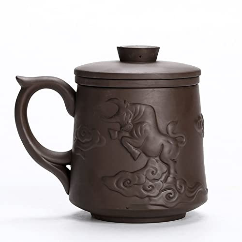 WALFREW Teiera Embossed Dragon Purple Sand Single Office Cup with Lid To Separate Household Tea And Brew Tea Cup